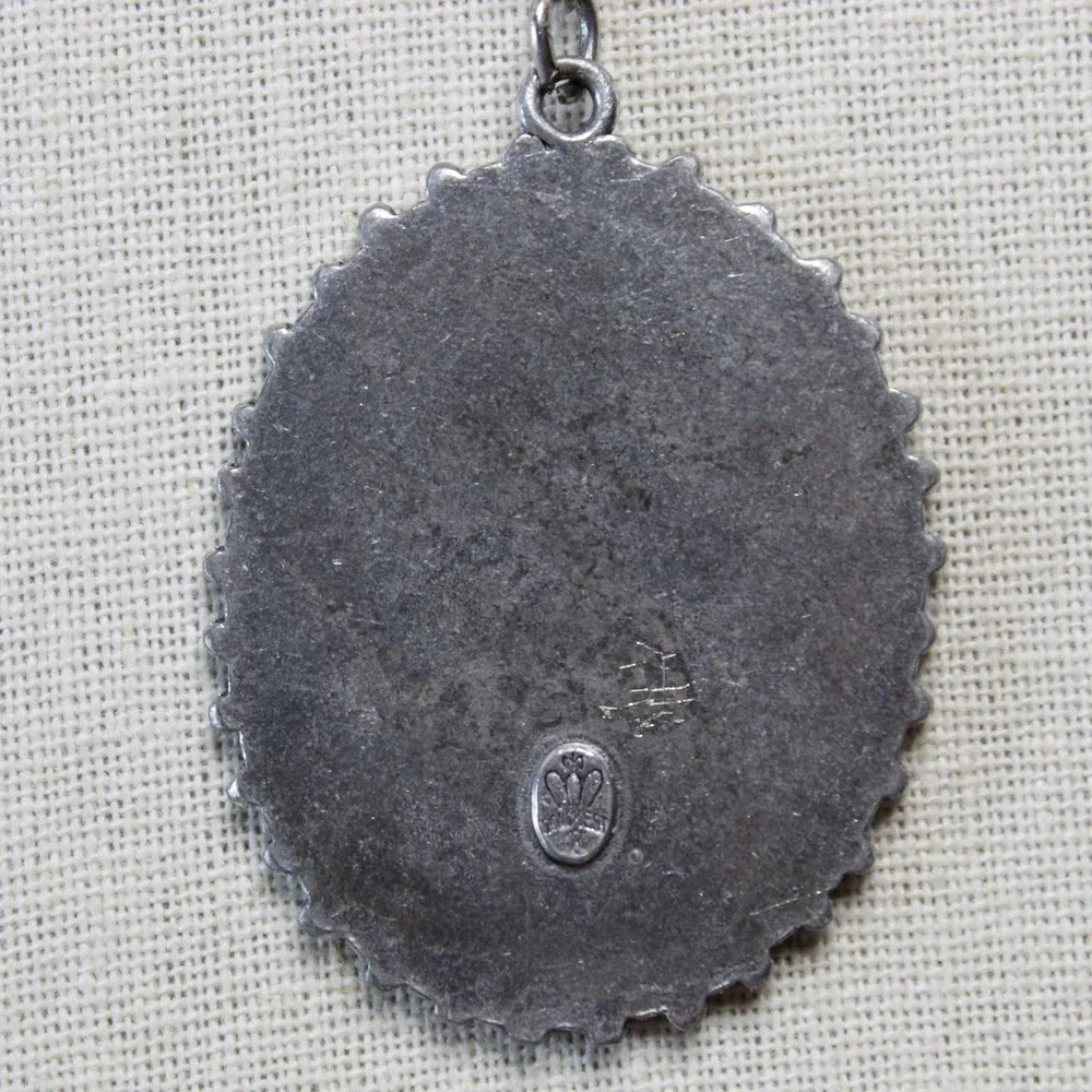 Pancrest Necklace Turquoise Faux Cabochon Pendant 20in Silver Tone Boho Vintage